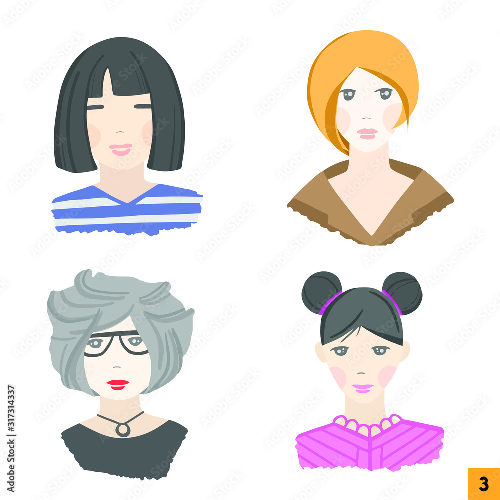 Set of portraits of avatars of cute different women isolated on a white background. Different age, nationalities, clothes and hair styles. Set of portraits of avatars of cute different women isolated on a white background. Different age, nationalities, clothes and hair styles.