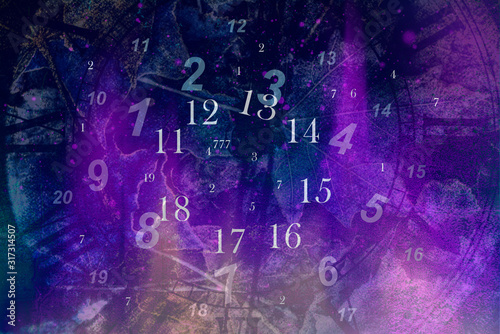 Violet background with clock and numbers photo