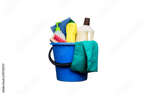 Cleaning Products and Supplies. Isolated white background