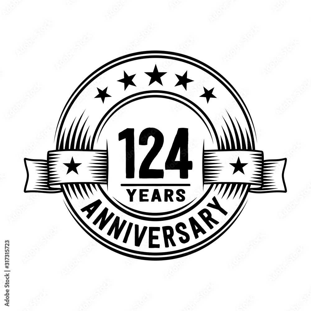 124 years anniversary celebration logotype. Vector and illustration.