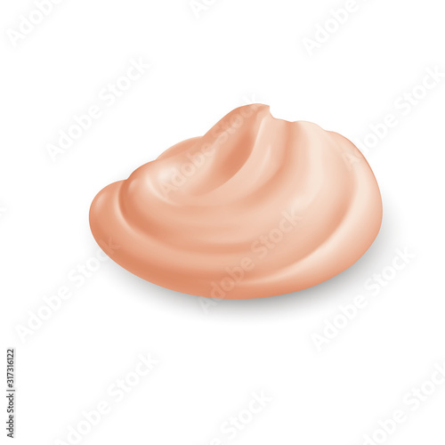 Pink Whipped Cream Isolated on White Background. Facial Creme, Gel or Body Lotion Skincare Icon. Skin Tone CC Cream Tear Shape