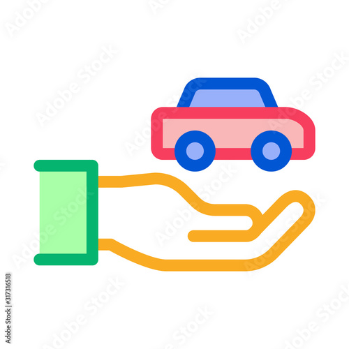 Hand Holding Car Icon Vector. Outline Hand Holding Car Sign. Isolated Contour Symbol Illustration