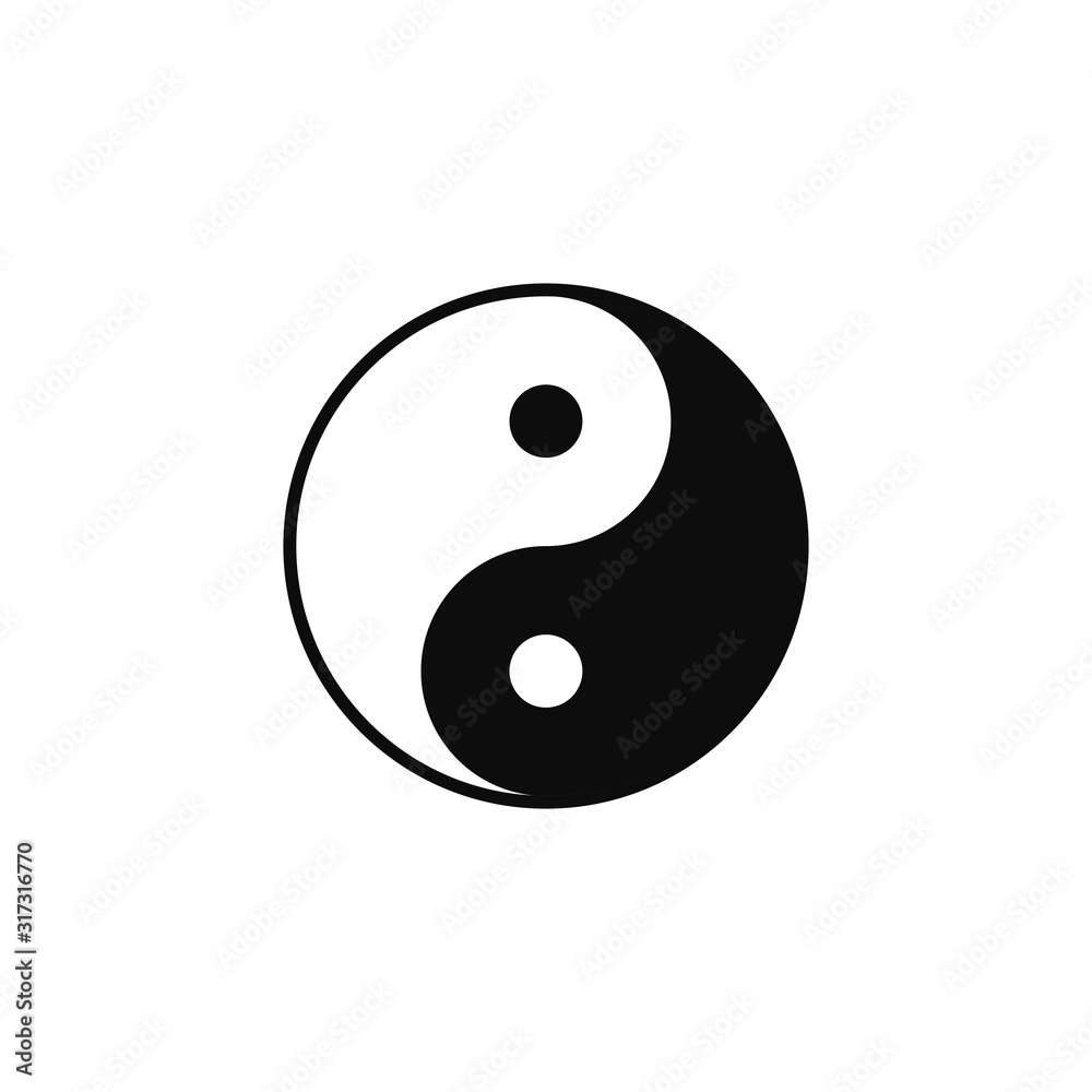 Yin Yang icon. Vector yin-yang symbol without border around the edge. Black and white Ying yang symbol of harmony and balance.
