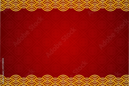 Chinese Wallpaper Theme, Red Wave Background with Chinese Culture Illustration, Chinese Background Seamless Pattern Vector