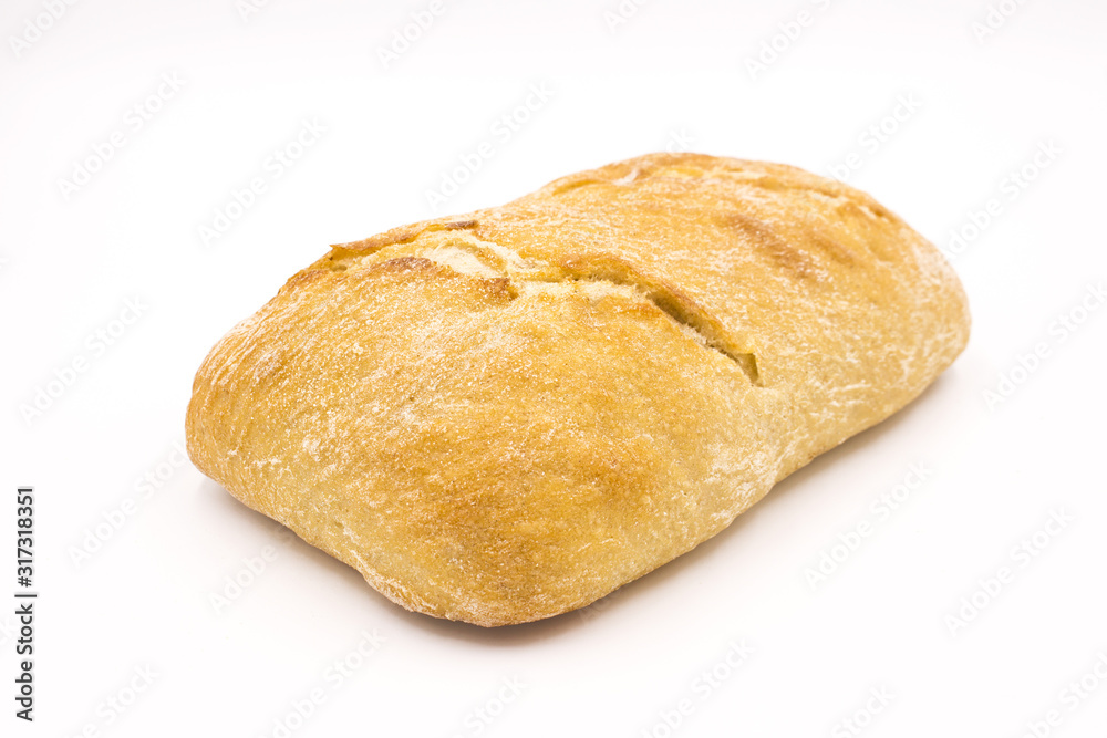 Chiabata bread bun closeup on white background Chiabata bread bun closeup on white background
