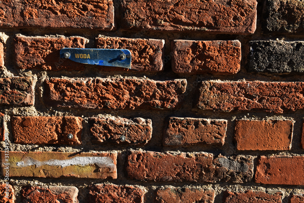 Obraz premium tapeta, mur, woda, tablica, czerwień, cegła