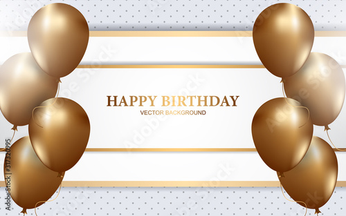 Canvas Print Elegant happy birthday design template with golden balloons decoration on white