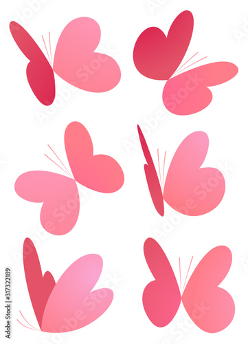 Wallpaper Mural vector illustration of six pink butterflies shaped as hearts Torontodigital.ca