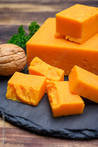Leicestershire cheese or red leicester, British hard cheese made from cow milk