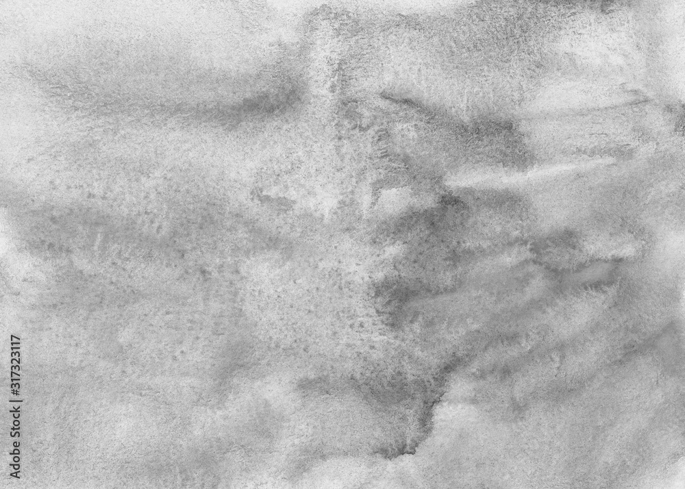 Naklejka premium Watercolor light gray background texture. Stains on paper watery backdrop. White and grey overlay.