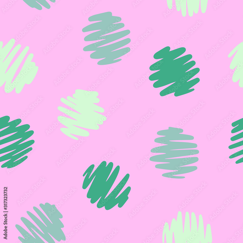 Polka dot seamless pattern. Decorative hand drawn circles isolated on pink. Simple graphic background.