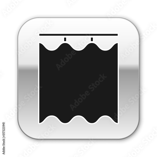 Black Curtains icon isolated on white background. Silver square button. Vector Illustration
