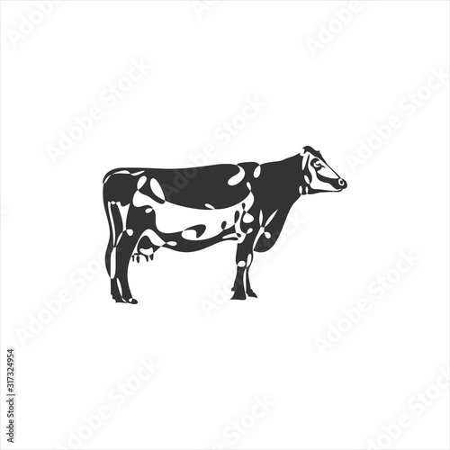 continuous line A beautiful cow is standing. white background