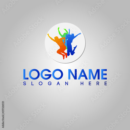 Teenagers jumping style logo template - VECTOR