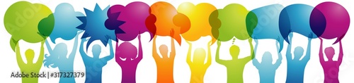 Silhouette crowd people talk holding speech bubble. Talking and inform. Communicate between a group of multiethnic and multicultural people who talk and share ideas. Social network
