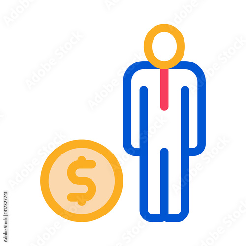 Human Dollar Coin Icon Vector. Outline Human Dollar Coin Sign. Isolated Contour Symbol Illustration