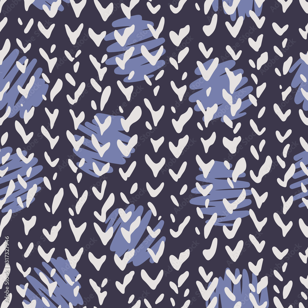 Obraz premium Sophisticated polka dot background with decorative knitting braids, tick marks texture, Simple geometric shapes seamless pattern.