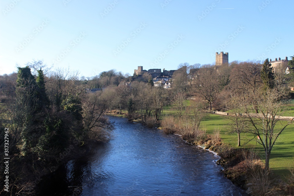 Richmond and the River Swale from Mercury Bridge, North Yorkshire.