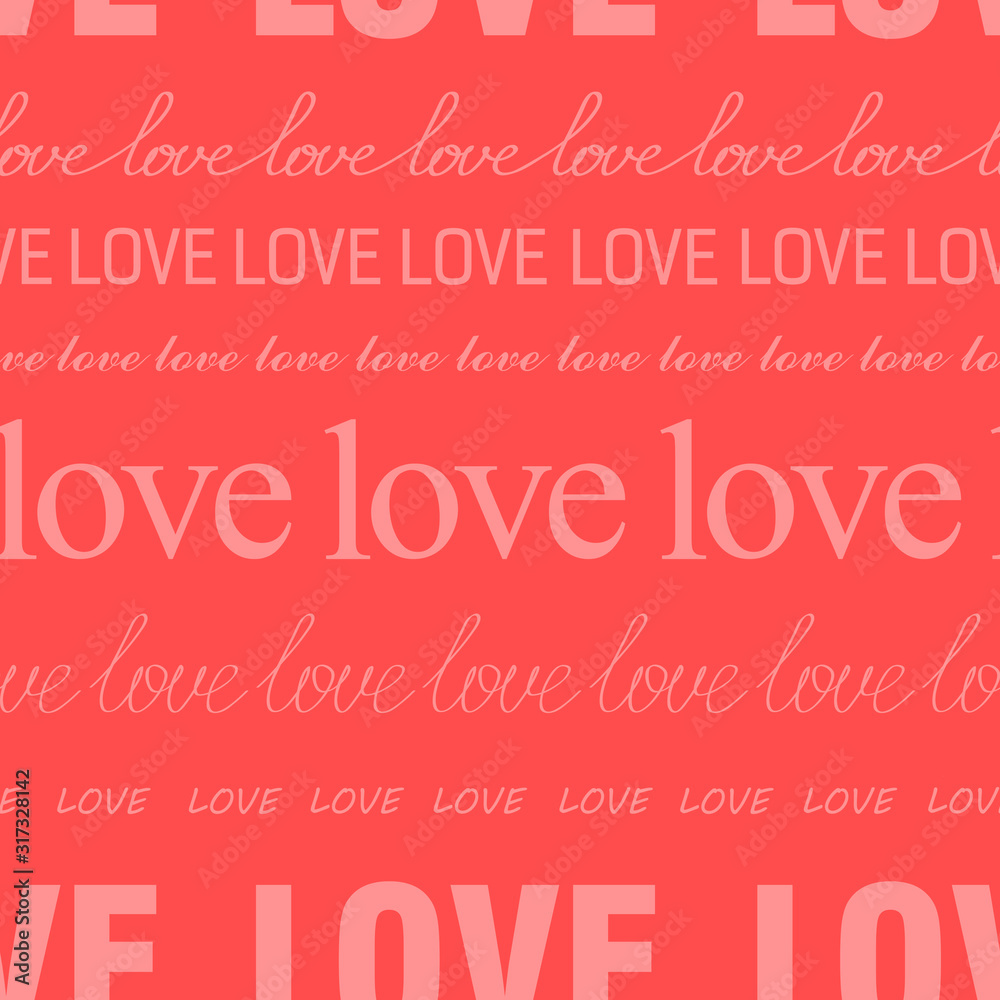 Seamless romantic pattern for valentines day with word love