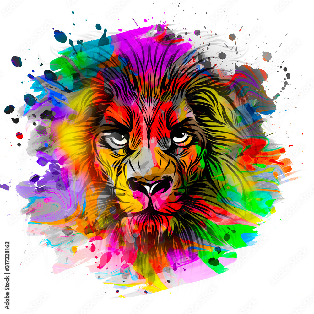 grunge background with graffiti and painted lion 