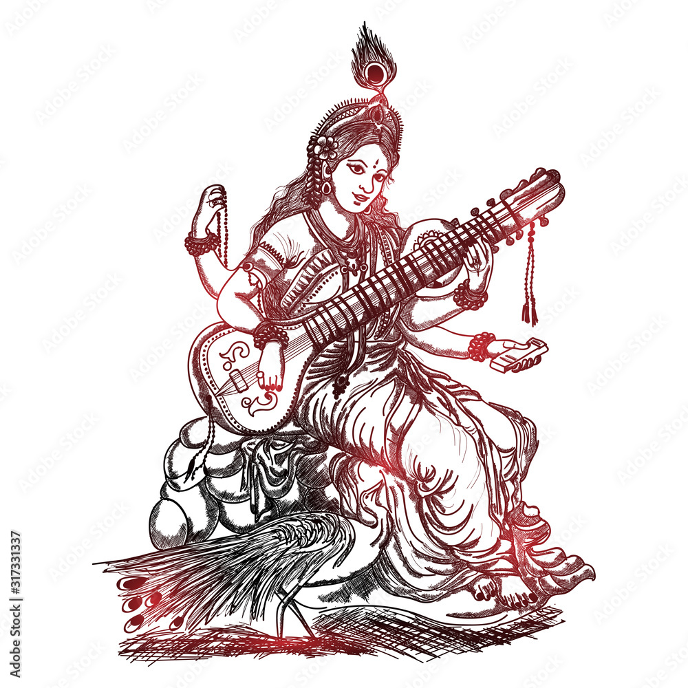 Buy Goddess Saraswati A Hand Painted Painting on Canvas without Frame  Online in India - Etsy