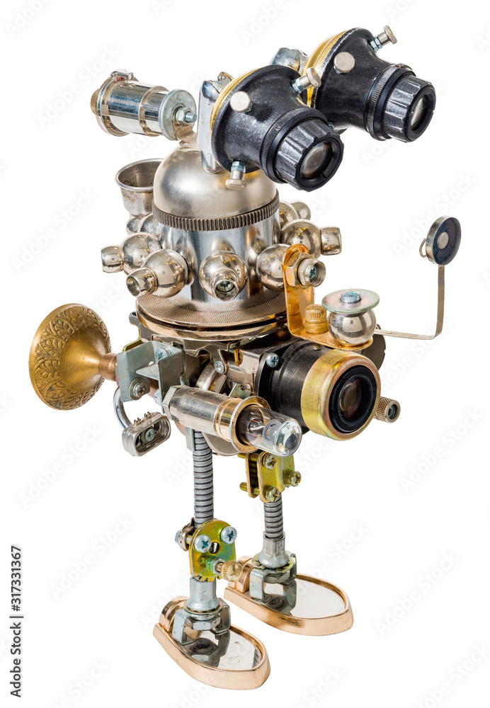 Steampunk robot. Cyberpunk style. Chrome and bronze parts. Steampunk robot. Cyberpunk style. Chrome and bronze parts.