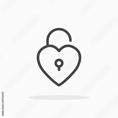 Heart lock icon in line style. Editable stroke.