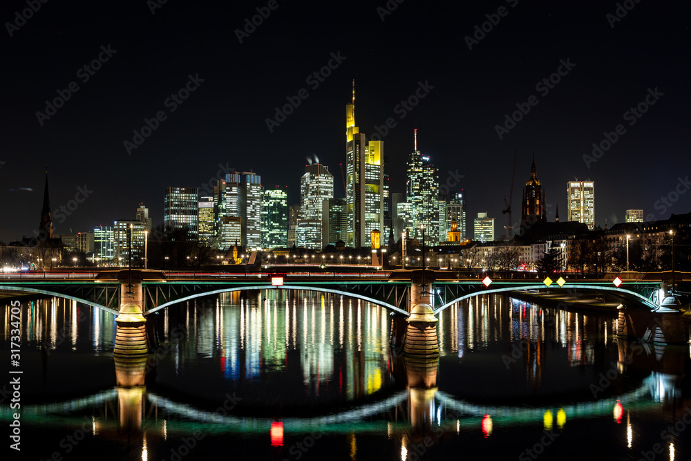 Panorama of the skyline Frankfurt am Main at twilight