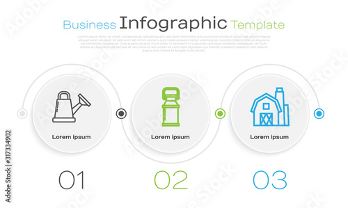 Set line Watering can, Can container for milk and Farm House concept. Business infographic template. Vector
