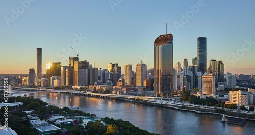 Locked off sunrise Time elapse of Brisbane city at south brisbane at high view, Brisbane,Queensland,Australia photo