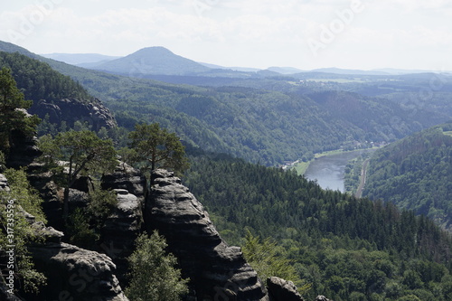 View over the Elbe river and parts of Saxon and Bohemian Switzerland