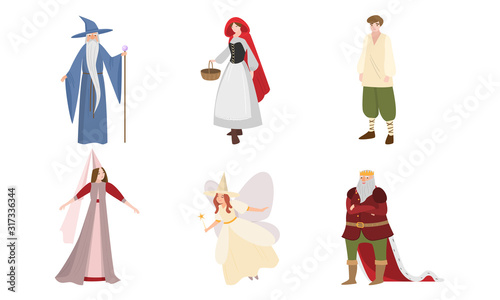 Fairies  wizard  king characters in special traditional costumes vector illustration