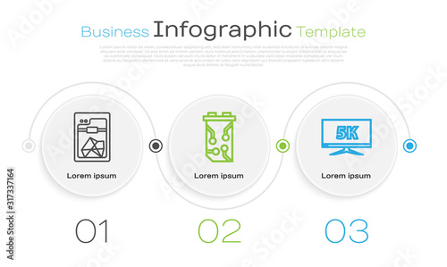 Set line 3D printer, Video graphic card and Monitor display with 5k video. Business infographic template. Vector