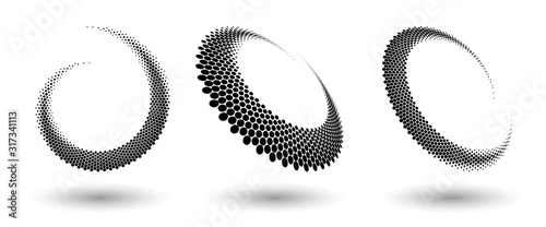 Halftone round as icon or background. Black abstract vector circle frame with dots as logo or emblem