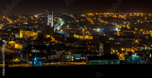 Beautiful night scene Cork Ireland Patrick's Hill panorama North Cathedral  © Cristi