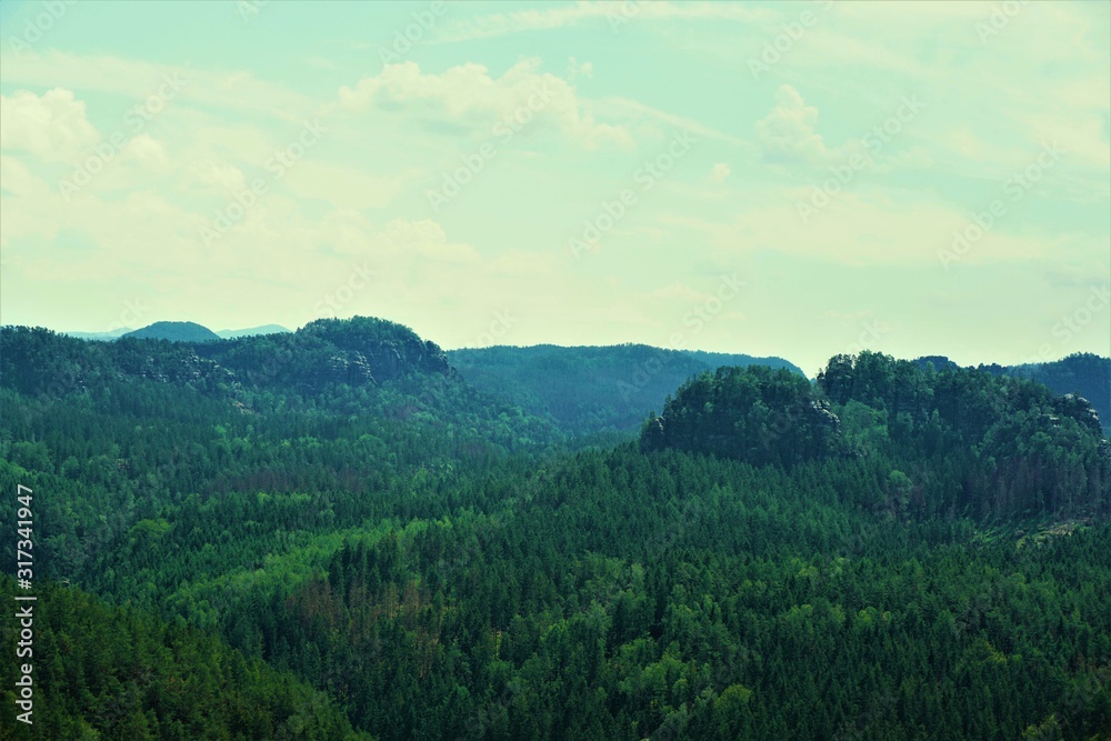 Close-up of the big Zschand and small Lorenzstein mountains in Saxon Switzerland