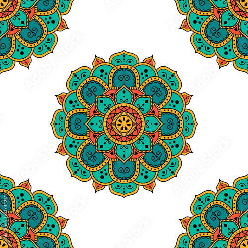Mandala seamless pattern black and white. Islam, Arabic, Pakistan, Moroccan, Turkish, Indian, Spain motifs. Vector illustration EPS 10