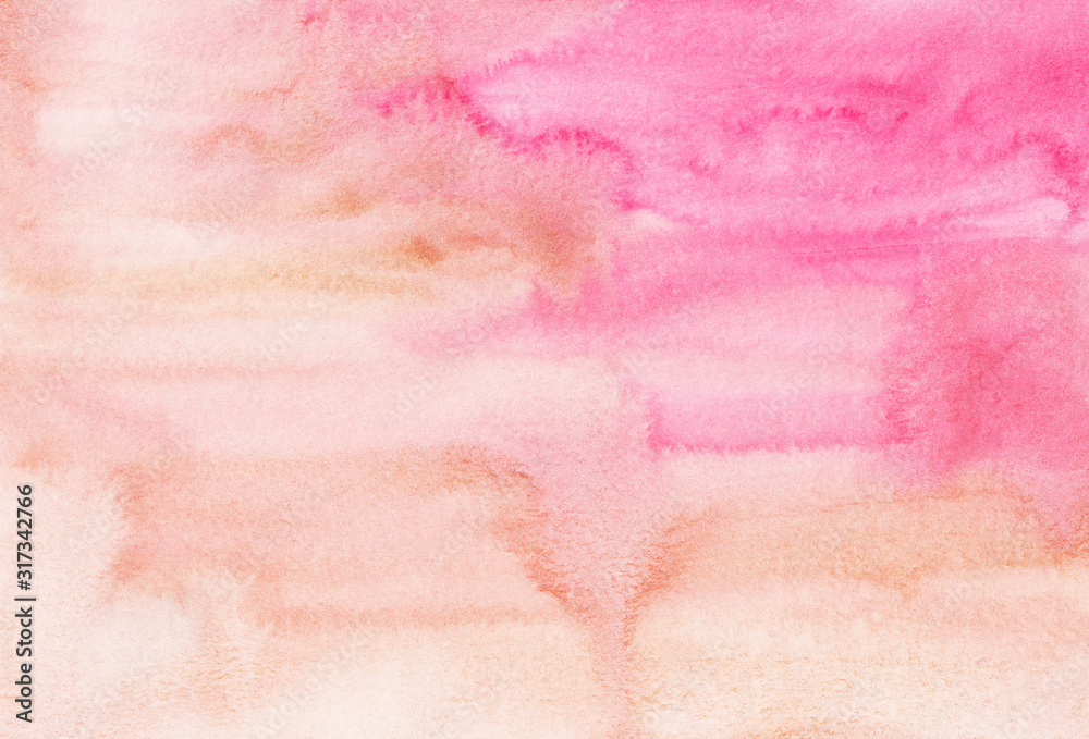 Watercolor light pink and brown background painting texture. Multicolored watercolour pastel backdrop.