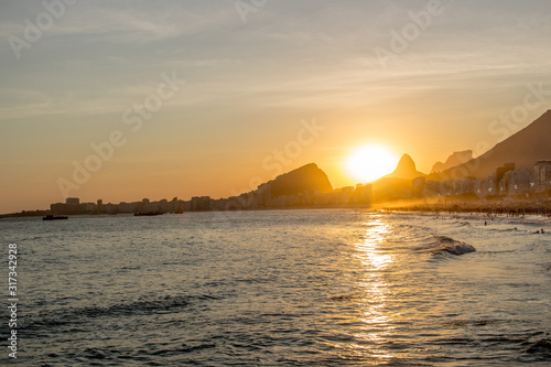 sunset at leme beach in copacabana in Rio de Janeiro