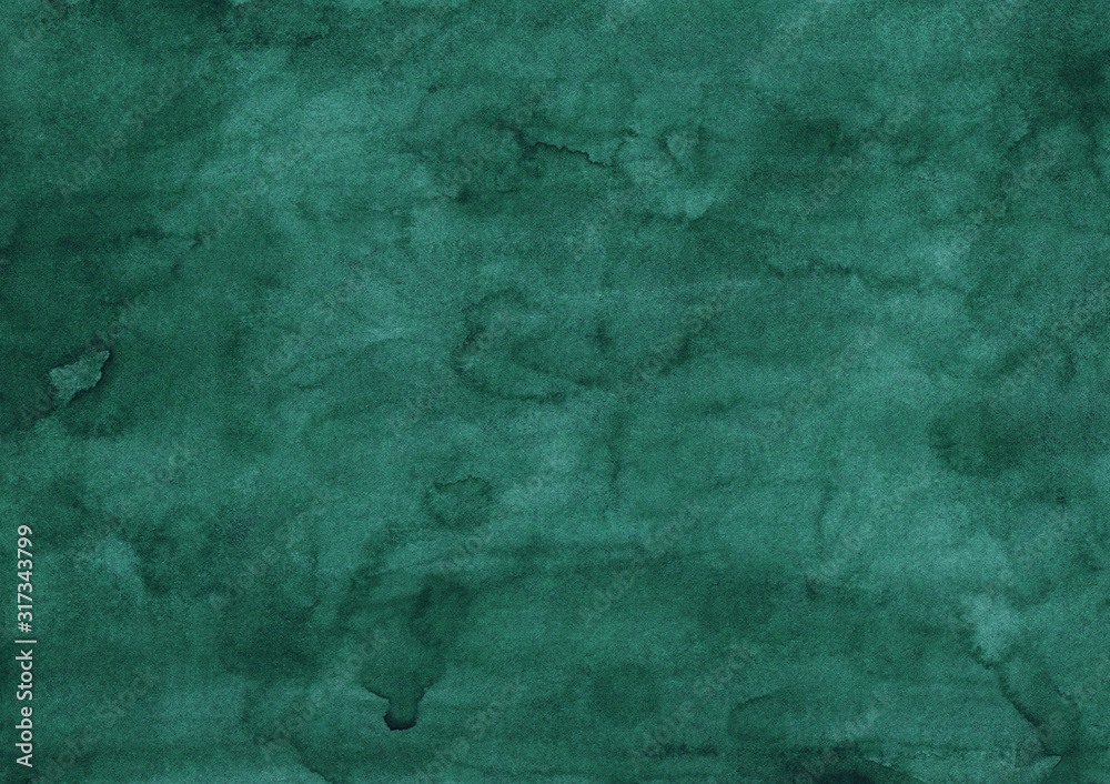 Watercolor deep sea green background painting. Aquarelle abstract