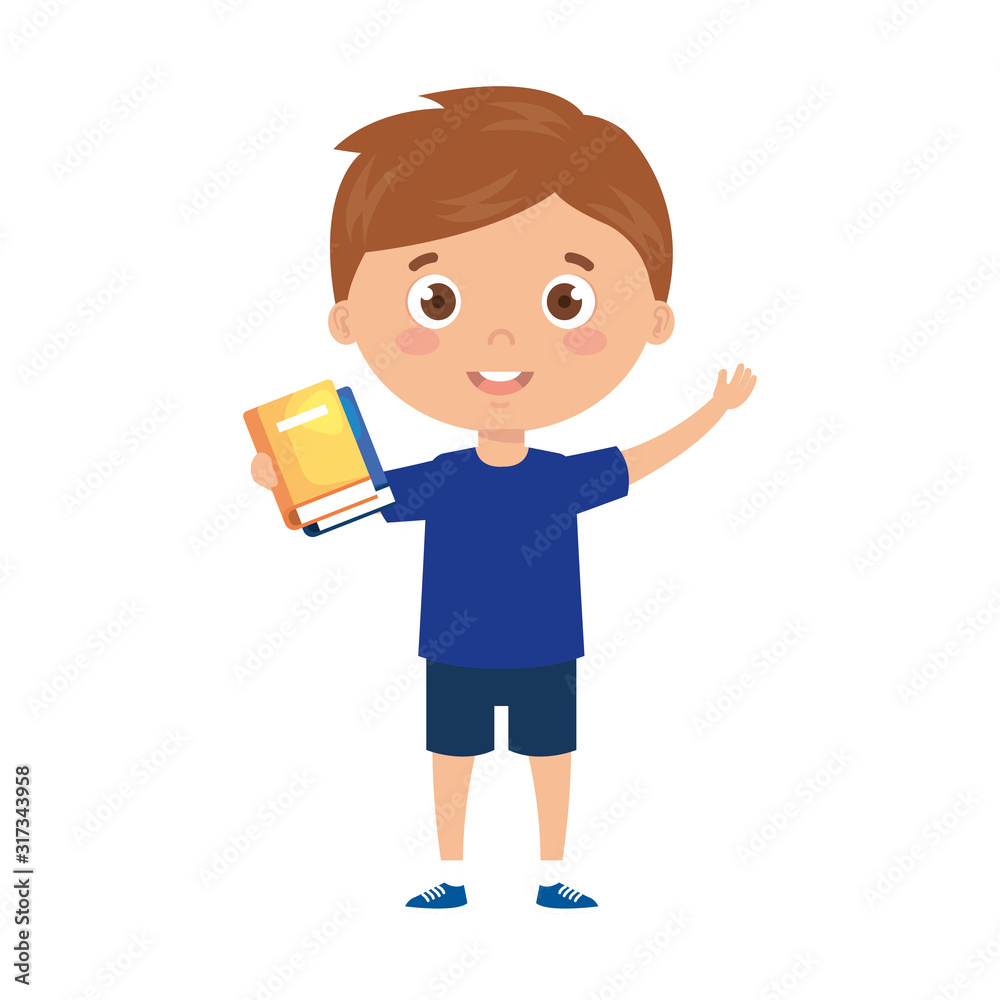 student boy with reading book in the hands