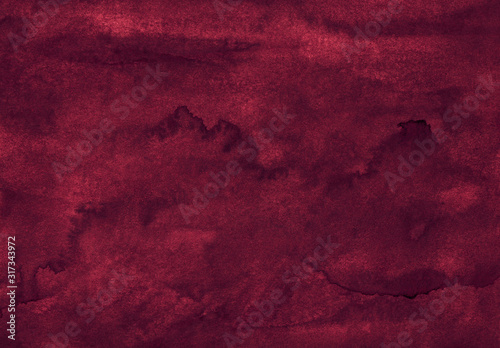 Watercolor deep maroon texture background hand painted. Watercolour dark red color backdrop.  photo