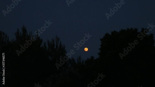 Roter Mond mit schwarzen Silouetten im Vordergrund, Südfrankreich frankreich