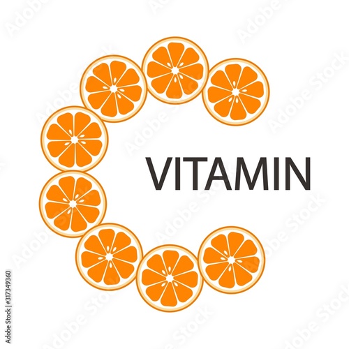 Vitamin C icon, citrus fruits, isolated on white background. Vector illustration