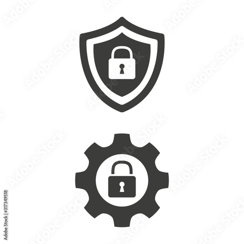 Shield security icon and privacy settings icon.