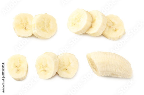 fresh sliced banana isolated on white background. Healthy food. Top view