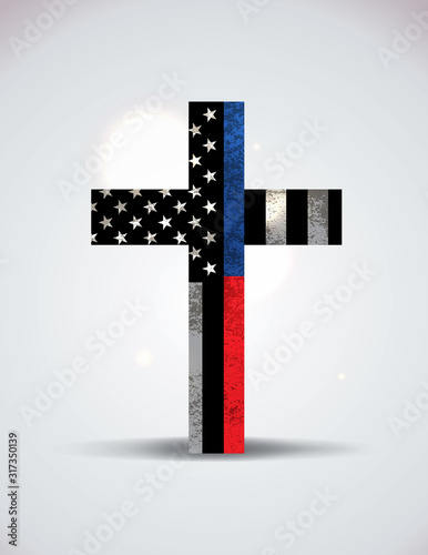 Police and Firefighter Support Cross Illustration