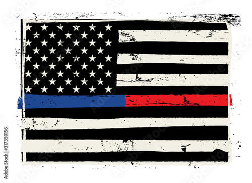 Hand Drawn Police and Firefighter Support Flag Illustration