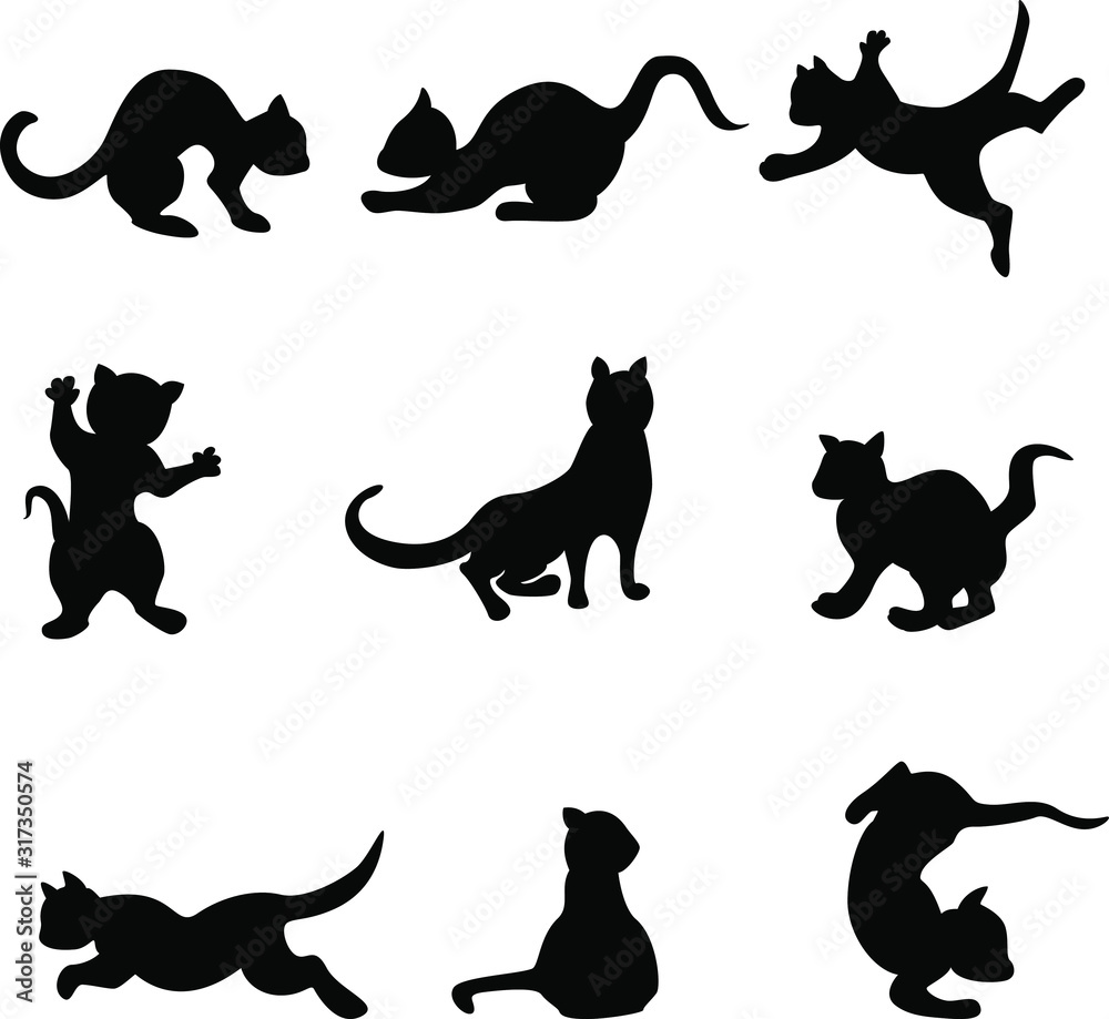 Vector image of silhouettes of playing seals.