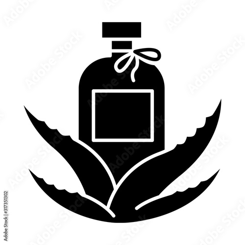 Organic lotion black glyph icon. Natural cream with aloe vera extract. Plant based cosmetic products. Facial serum with medicinal herbs. Silhouette symbol on white space. Vector isolated illustration